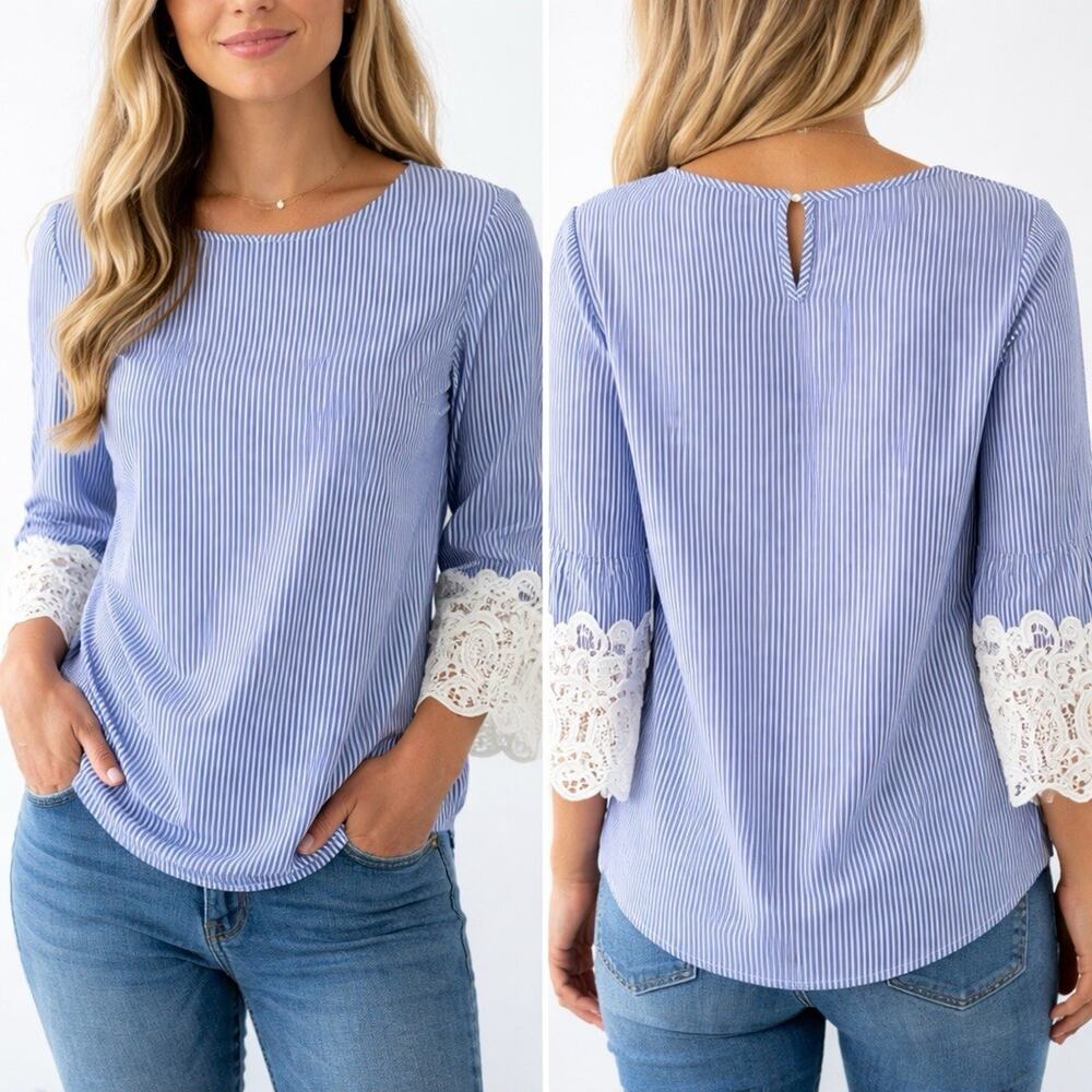 Liz Claiborne Career Blue & White Striped Blouse – Women’s Size Large business